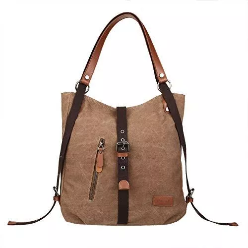 JOSEKO Taschen & Rucksäcke JOSEKO Canvas Tasche Handtasche, Damen Schultertasche Rucksack Groß Vintage Umhängentasche Shopper für Alltag Büro Schule Ausflug Einkauf(Kaffee)
