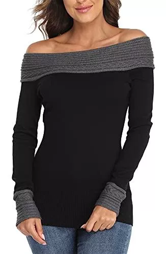 MISS MOLY Pullover & Strickmode MISS MOLY Damen Pullover Schulterfreies Langarmshirt Tunika Strickpullover Langarm Pulli