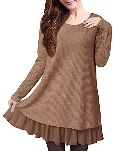 ZANZEA Freizeit ZANZEA Pullover Damen Langarm Stricken Strickkleid Pulloverkleid Rundhals Longpullover Dünne Lässige Stricken Kleider