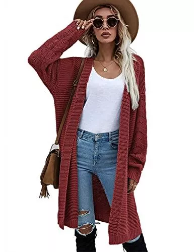 HESUUIO Strickjacken HESUUIO Strickjacke Lang Damen Grobstrick Cardigan Langarm Elegant Strickmantel Strickpullover Casual Open Front Sweater Cardigan Outwear mit Taschen Herbst Winter