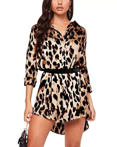 Auxo Langarmblusen Auxo Damen Karierte Kleider V-Ausschnitt Langarm Minikleid Oversize Bluse Tops Hemd