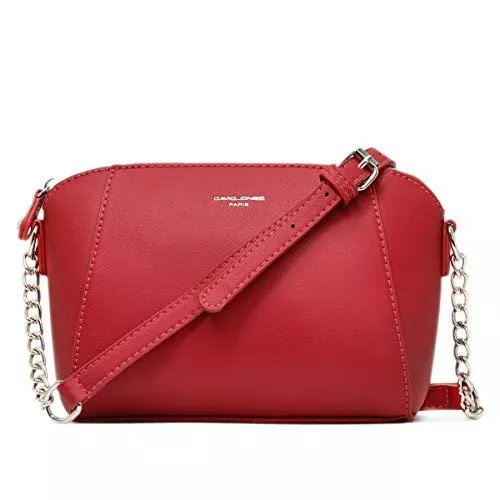 David Jones Taschen & Rucksäcke David Jones - Damen Kleine Umhängetasche - Frauen Schultertasche PU Leder Messenger Crossbody Bag - Kette Handtasche Abendtasche Clutch Pochette Citytasche Kettenhenkel Mode Elegante - Rot