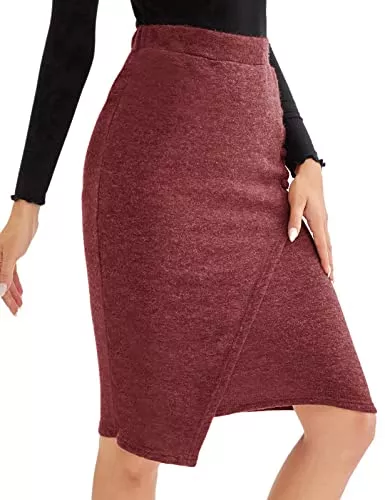 LIUMILAC Röcke LIUMILAC Damen Stretch Figurbetont Rock Business Bleistiftröcke Midi Knielang Rock Einfarbig Strickrock mit Elastischem Hohe Taille für Winter Herbst