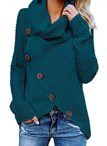 FIYOTE Pullover & Strickmode FIYOTE Pullover Damen Rollkragenpullover Asymmetrische Winter Pulli Strickpullover Casual Wrap Wickel Pullover Strickjacken für Damen S/M/L/XL/XXL