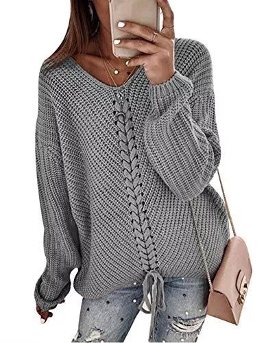 Hormtaer Pullover & Strickmode Hormtaer Pullover Damen Winter V Ausschnitt Casual Strickpullover Warm Langarm Sweater Pulli Oberteil
