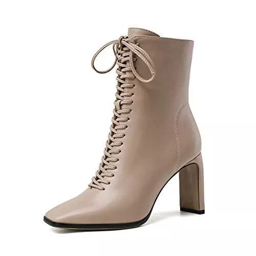 Baby rabbit-SS Stiefel Baby rabbit-SS Stiefeletten Mit Vorderen Trägern, Kurze Stiefel Mit Seitlichem Reißverschluss Und Quadratischem Zehenbereich Für Damen, Kurze Lederstiefel Mit Plüschfutter Für Damen,Khaki,38 EU