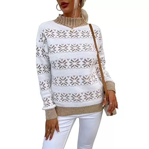 Blooming Beauty Pullover & Strickmode Blooming Beauty Damen Strickpullover Casual Langarm Rundhals Flauschiger Weihnachten Pullover Weihnachtspullover Ugly Christmas Sweater Oberteile Tops für Frauen in Norweger-Optik