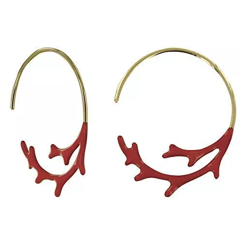 LES POULETTES BIJOUX Schmuck LES POULETTES BIJOUX - Vergoldet Ohrringe Halb Kreolen Rote Emaillierte Koralle