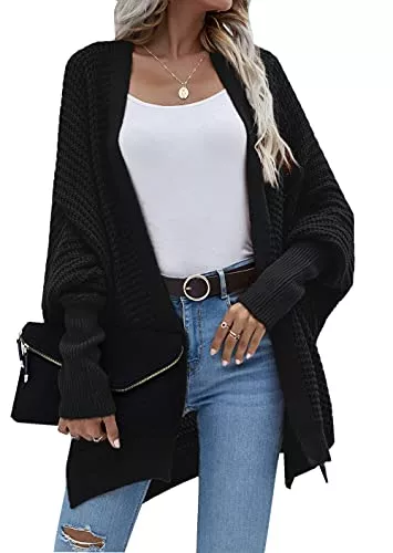 ZIYYOOHY Strickjacken ZIYYOOHY Strickmantel Lang Damen strickcardigan Pullover Fledermausärmel Strickjacke Outwear mit Tasche