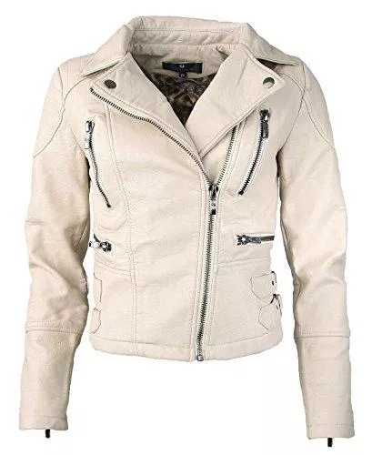 Chic et Jeune Jacken & Westen Chic et Jeune Damen Lederjacke Übergangsjacke Bikerstyle Vegan Leder Kunstleder Jacke Damenjacke D-11