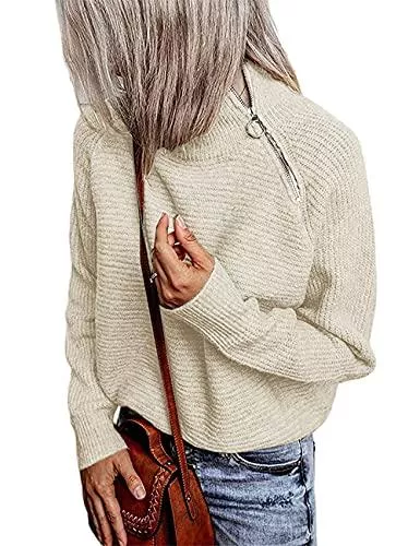 SEBOWEL Pullover & Strickmode SEBOWEL Strickpullover Damen Langarm Pullover Einfarbig Rollkragenpullover Strickpulli Sweater Tops mit Reissverschluss