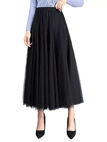 WangsCanis Röcke Damen Langer Tüllrock A Linie Tüll Röcke Einheitsgröße Elegante Hochzeit Tutu Maxiröcke