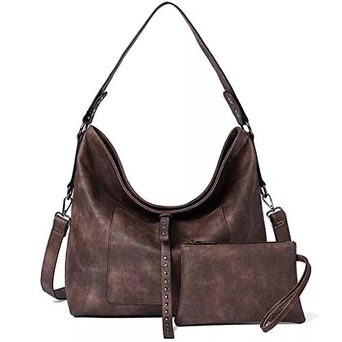 BROMEN Taschen & Rucksäcke Für größere Ansicht Maus über das Bild ziehen Damen Handtasche Leder Groß Schultertasche Shopper Tasche mit Einer Portmonee 2 Sets Kaffee