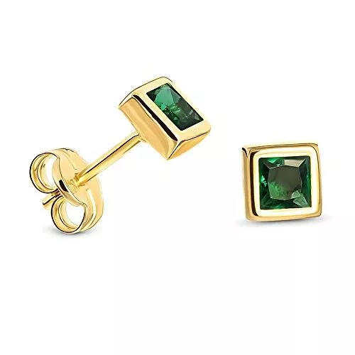 MIORE Schmuck Miore Ohrring Damen Viereckige Ohrstecker mit Edelstein/Geburtsstein aus Weißgold/Gelbgold 9 Karat / 375 Gold, Ohrschmuck 4.7 mm
