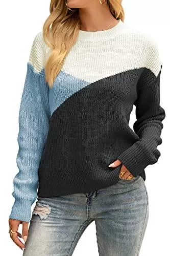 Onfettic Pullover & Strickmode Onfettic Damen Strickpullover Winter Langarm Farbblock Casual Pullover Rundhals Lose Mode Sweatshirt