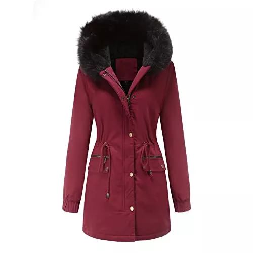 MEYOCEYO Mäntel MEYOCEYO Winterjacke Damen Lang Warm Gefüttert Wintermantel mit Fellkapuze Winterparka Winddichte Parkajacke