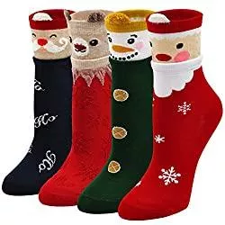 LOFIR Socken & Strümpfe LOFIR Bunte Lustige Socken Damen Weihnachtssocken Tiermuster Cartoon Strümpfe aus Baumwolle Mädchen Weihnachtenstrümpfe Größe 35-41, 4 Paare
