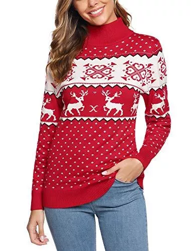 iClosam Pullover & Strickmode iClosam Damen Pullover Weihnachten Rollkragenpullover Winter Pullis Lang Strickpulli Christmas Sweater Rollkragenpulli mit Rentiermuster Elegant Langarm Strickpullover Weich Sweatshirt