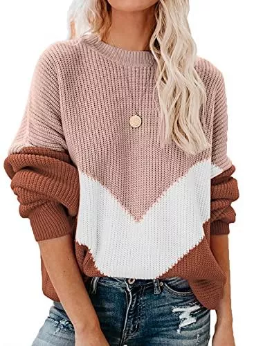 Lantch Pullover & Strickmode Lantch Damen Strickpullover Colorblock Sweater Casual Pullover Sweatshirt Pulli Elegant Jumper Shirts