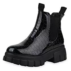 SCARPE VITA Stiefel SCARPE VITA Damen Stiefeletten Chelsea Boots Leicht Gefüttert mit Blockabsatz Profilsohle Plateau Vorne