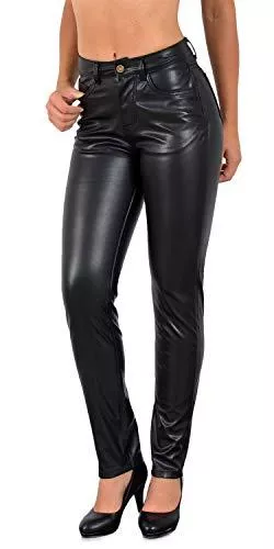 ESRA Hosen ESRA Damen Lederhose Kunstlederhose Damen Hose in Leder Optik bis Übergrösse J295