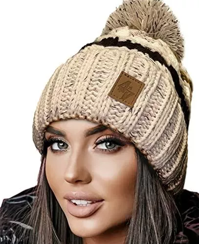 4sold Hüte & Mützen 4sold Herren Damen Wurm Winter Style Beanie Strickmütze Mütze mit Fellbommel Bommelmütze Hat Gestrickte Pudelmütze Plain Ski Pom Wooly with Full Cosy Fleece-Futter
