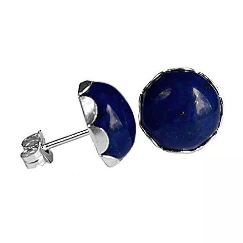 Rubaa Jewellery Schmuck Ohrstecker aus 925er Sterlingsilber, rund, dunkelblau, echter Lapislazuli-Cabochon, 10 mm