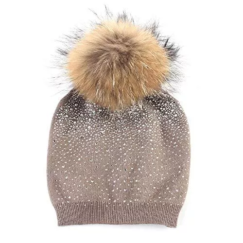 DOUDOUMAOZI Hüte & Mützen Mütze Beanie Hut Kappe Cap Damen Mütze Mit Pompon Winter Warm Cashmere Strick Strass Slouchy Mütze Skullies