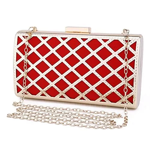 UBORSE Taschen & Rucksäcke UBORSE Clutch Rot Desigual Tasche Kleine Glitzer Handtasche Rot Umhängetasche Ketten Schultertasche Wildleder Damen Abendtasche Gold für Hochzeit Party Disko
