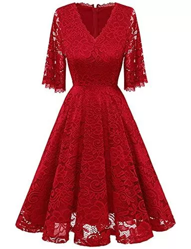 Gardenwed Cocktail Gardenwed Damen Kleider Elegant Spitzenkleid Cocktailkleid Brautjunfernkleid Knielang Festliche Party Abendkleid für Hochzeit