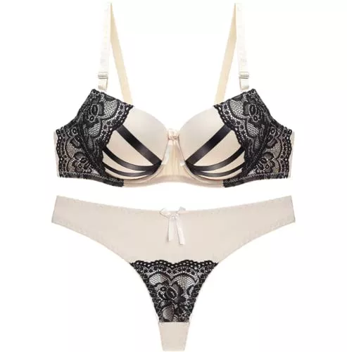 JianJud Unterwäsche & Dessous JianJud Damen Klassisches BH Set Mit Spitze Gepolsterter BH Mit Bügel Hakenverschluss Und Verstellbare Träger 2 Stück BH Und Höschen Set