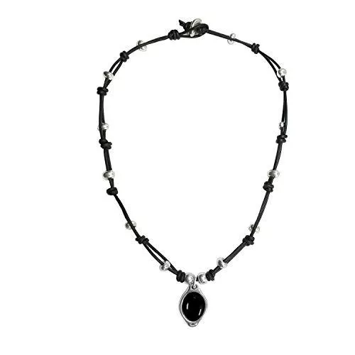 Beau Soleil Jewelry Schmuck Beau Soleil Jewelry Damen Lederkette mit Onyx Anhänger Edelstein Kette