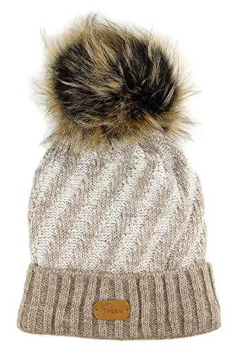 irisaa Hüte & Mützen irisaa Damen Strickmütze, Strick Beanie mit Bommel, Warm gefüttert Kunstfell Wintermütze Bommelmütze