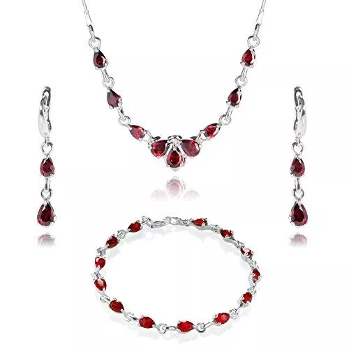 LillyMarie Schmuck LillyMarie Damen Schmuck set 3tlg Silber 925 Zirkonia-Steine rot Längen-verstellbar Schmucketui Brautschmuck