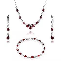 LillyMarie Schmuck LillyMarie Damen Schmuck set 3tlg Silber 925 Zirkonia-Steine rot Längen-verstellbar Schmucketui Brautschmuck