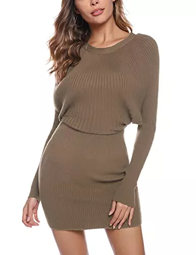NC Freizeit NC Damen Elegant Fledermausärmel Pulloverkleid Langarm Strickkleid Pullover Minikleid Sweater Freizeitkleider Pullikleid Strickpullover Kleid