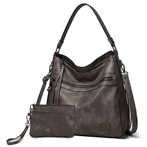 Gladdon Taschen & Rucksäcke Gladdon Handtaschen Damen Leder umhängetasche Shopper Mode Hobo Taschen grosse Kapazität Schultertasche Designer Mehrfachtasche（Grau）
