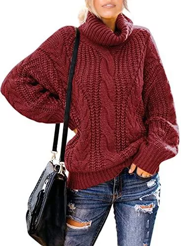 Aleumdr Pullover & Strickmode Aleumdr Rollkragenpullover Strickpullover Damen Winterpullover Oversize Rollkragen Pullover Grobstrick Strickpulli S-XL
