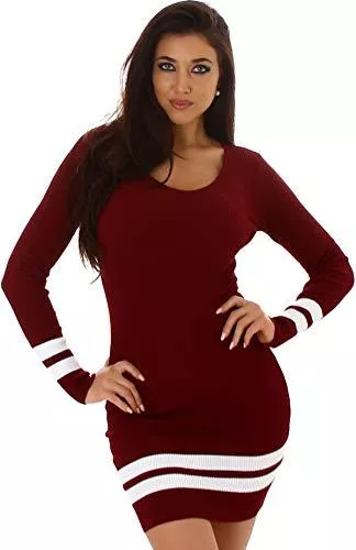 Jela London Freizeit Jela London Damen Feinstrick Strickkleid Stretch Longpulli Pullikleid Feinripp-Optik Streifen-Muster (36 38)