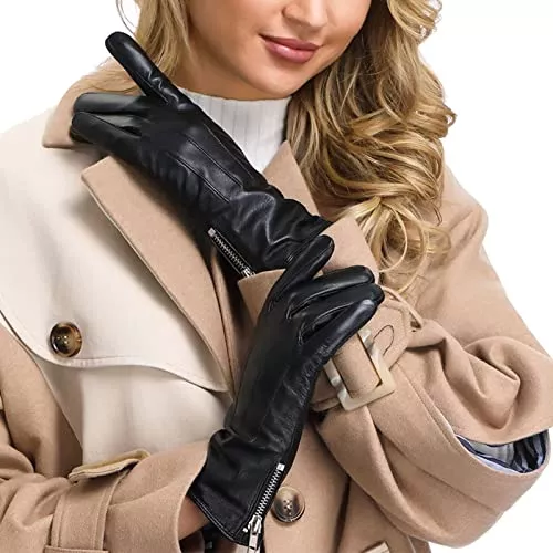 Acdyion Handschuhe & Fäustlinge Acdyion Damen Touchscreen Lederhandschuhe Winter Elegant Echtleder Handschuhe Warme Kaschmirfutter Kaschmir Reißverschluss Tägliche Freizeit