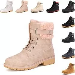 Hitmars Stiefel Winterstiefel Damen Warme Winterschuhe Gefüttert Kurzschaft Absatz Stiefel Winter Geschnürt Stiefeletten Schneestiefel Schwarz Braun Grau Rosa 36-43 EU