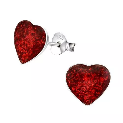 Laimons Schmuck Laimons Damen-Ohrstecker Herz Platte mit glitzer rot silber aus Sterling Silber 925