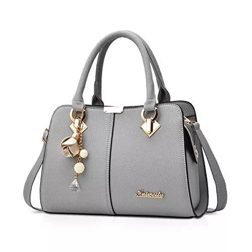 NICOLE &amp; DORIS Taschen & Rucksäcke NICOLE &amp; DORIS Damen Mode Shopper Handtasche Damen Klein Kunstleder Tasche, Umhängetasche mit Metall Quasten Abnehmbarer Schultergurt Hellgrau