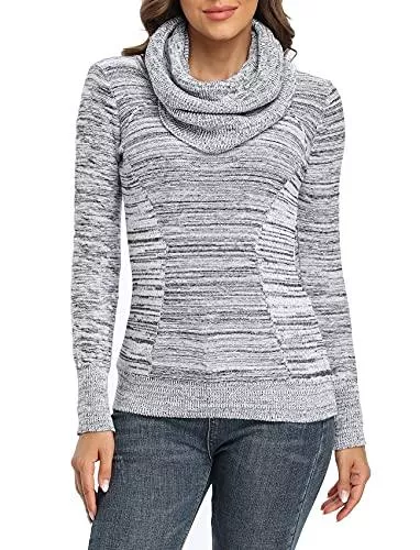 Dilgul Pullover & Strickmode Dilgul Damen Pullover aus 100% Baumwolle mit Rundhalsausschnitt Elegante Strickpullover Pulli mit Schal
