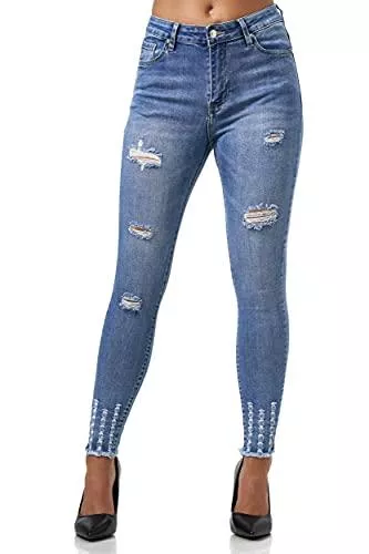 Elara Jeans Elara Damen Jeans High Waist Destroyed Chunkyrayan
