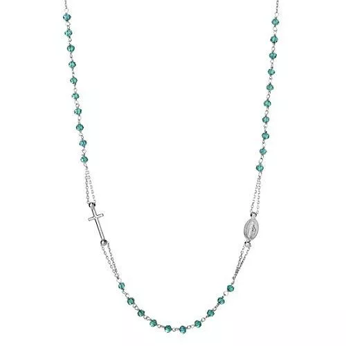Sogni d'Argento Schmuck Sogni Silber Schmuck Halskette Damen Herren Rosenkranz Choker 925 Silber Perlen Schwarz Kreuz und Silber Madonna Länge 47 cm Rosenkranz Gelbgold Silber Rosegold