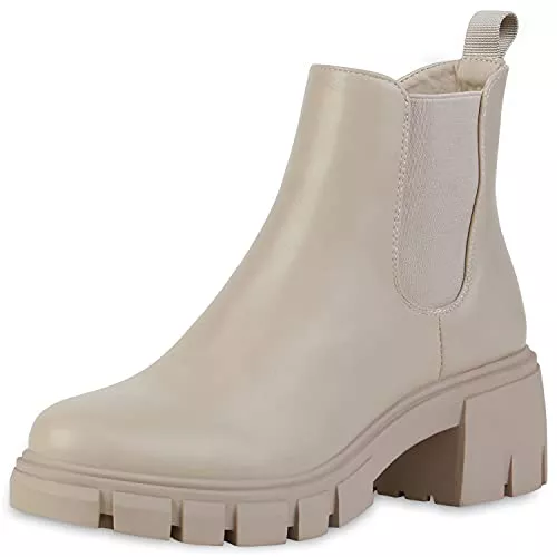 VAN HILL Stiefel VAN HILL Damen Klassische Stiefeletten mit Blockabsatz Plateau Vorne Profilsohle