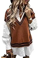 FIYOTE Pullover & Strickmode FIYOTE Pullover Sweater Damen Sweater Weste Pullunder Winter Warm Strickweste V-Ausschnitt 4 Farbe S/M/L/XL/XXL