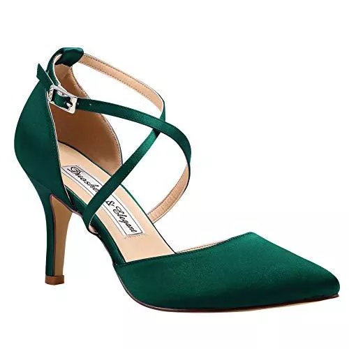 Duosheng &amp; Elegant High Heels Duosheng &amp; Elegant HC1901 High Heel Pumps Hoch Kreuz Riemchen Spitze Zehen Abendschuhe für Partei Satin Hochzeitsschuhe Brautschuhe