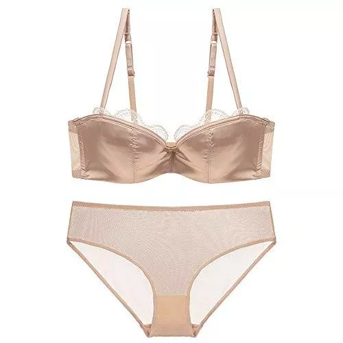 WHSS Unterwäsche & Dessous WHSS Dessous-Sets Damen Unterwäsche Set 1/2 Cup Nahtlos Bequem Atmungsaktiv Dünn Up Dessous BH Und Höschen Set Sexy Perspektive Spitze Unterwäsche (Farbe: Natural, Größe: 80B=34B=75B)